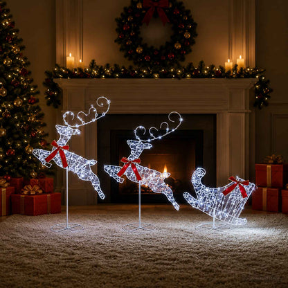 vidaXL Christmas Reindeer with Sleigh 3 pcs 160 LEDs Cold White 1