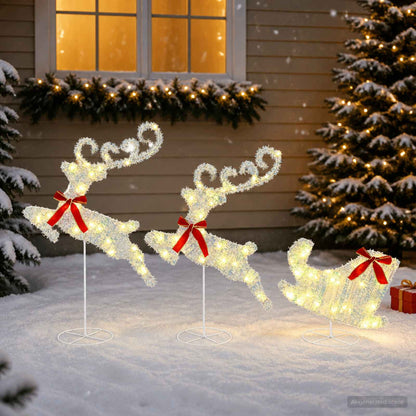 vidaXL Christmas Reindeer with Sleigh 3 pcs 72 LEDs Warm White 3