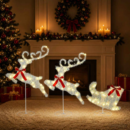 vidaXL Christmas Reindeer with Sleigh 3 pcs 72 LEDs Warm White 1