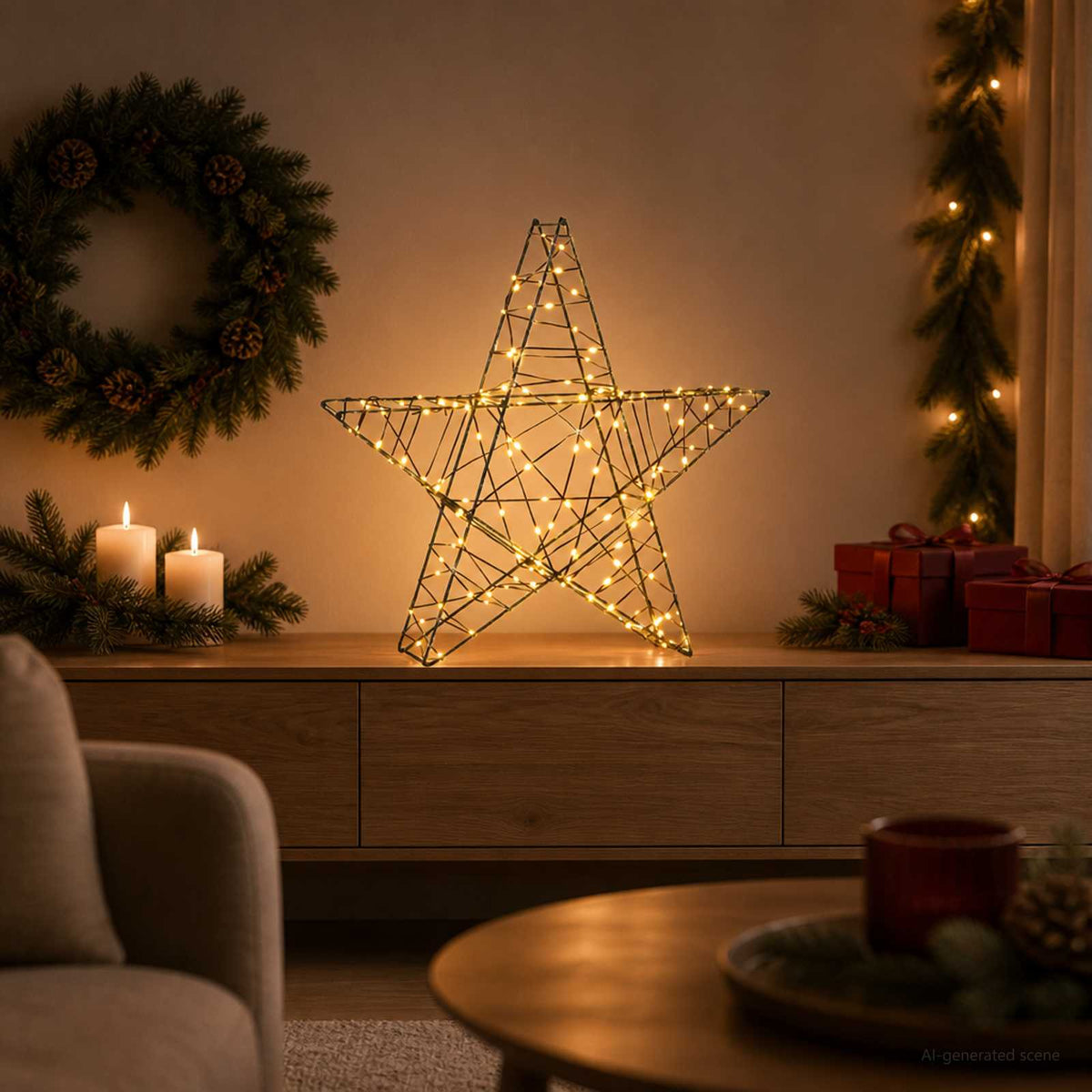 vidaXL 3D Christmas Star 120 LEDs Warm White 55 x 53.5 x 10 cm 3