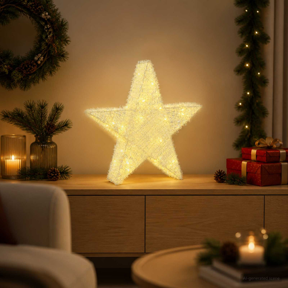 vidaXL 3D Christmas Star 50 LEDs Warm White 55 x 53.5 x 10 cm 3
