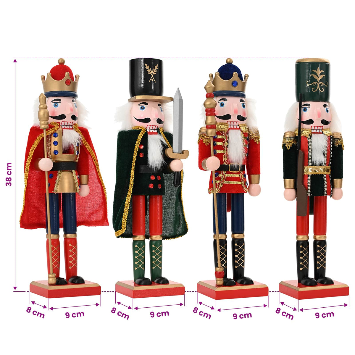vidaXL Christmas Nutcracker TURKU 4 pcs Red and Black 38 cm 6