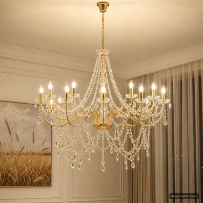 Chandelier with Beads 12 x E14 Bulbs Gold Ø 115 x 142 cm