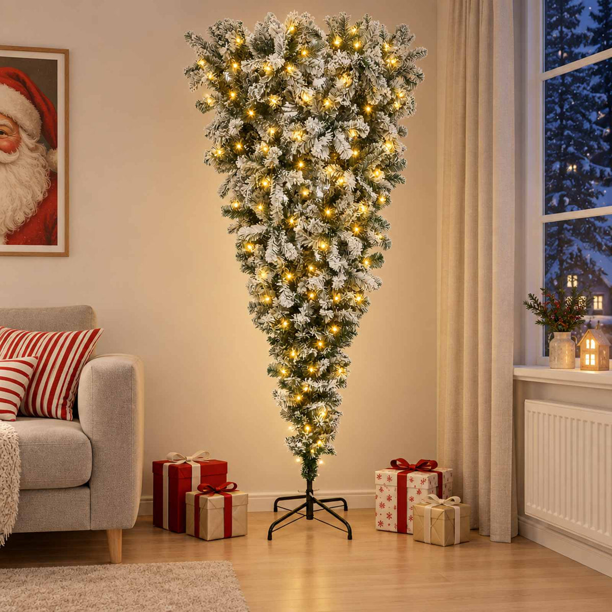 vidaXL Upside-down Artificial Hinged Christmas Tree 150 cm 150 LEDs 1