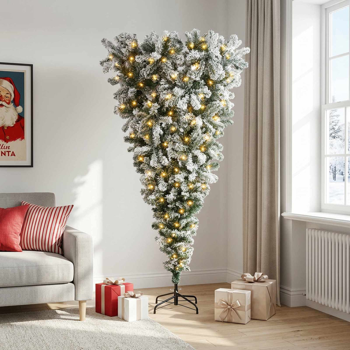 vidaXL Upside-down Artificial Hinged Christmas Tree 150 cm 150 LEDs 3