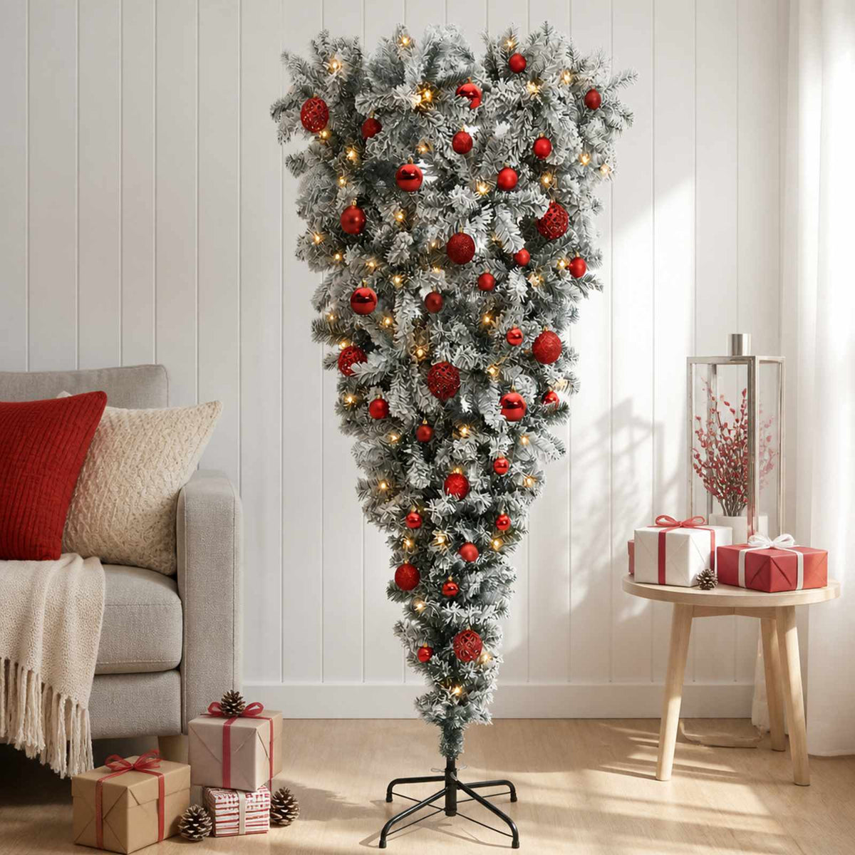vidaXL Upside-down Artificial Hinged Christmas Tree 150 cm 150 LEDs 3