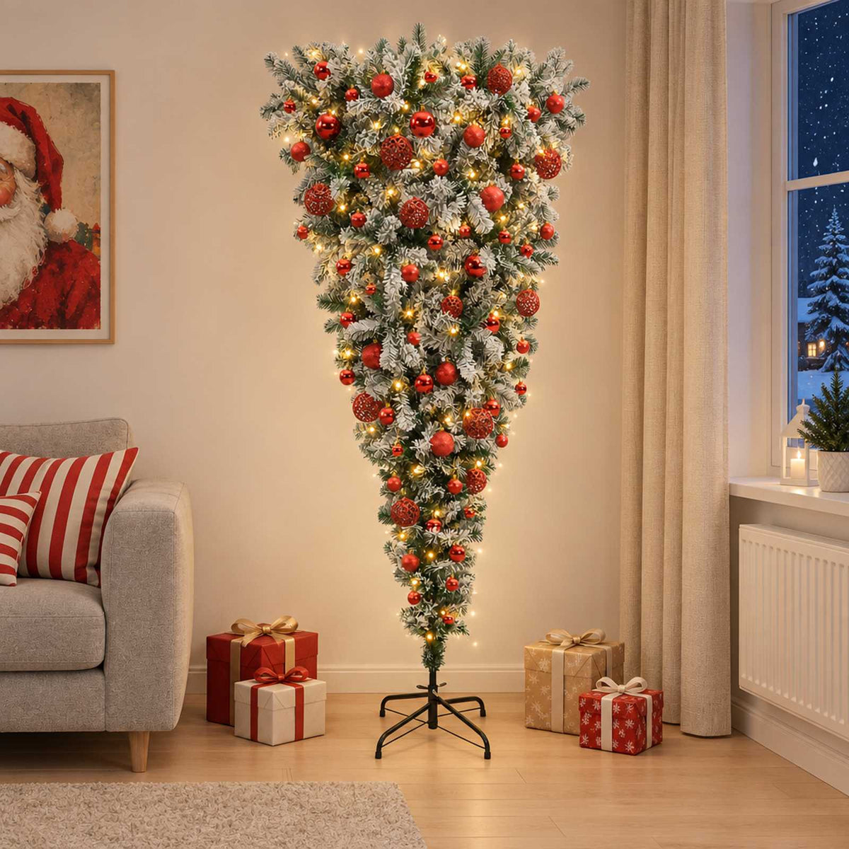 vidaXL Upside-down Artificial Hinged Christmas Tree 180 cm 300 LEDs 1