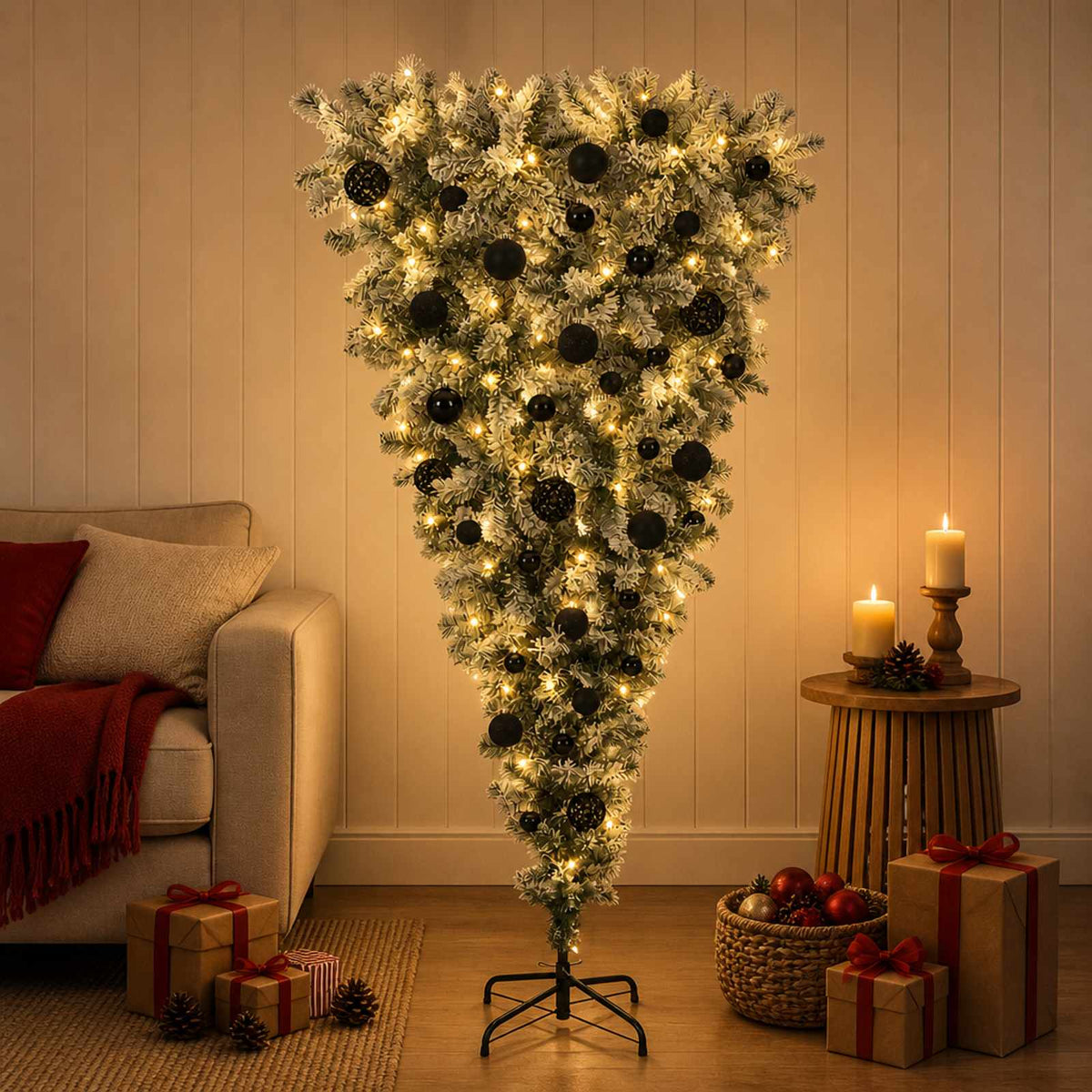 vidaXL Upside-down Artificial Hinged Christmas Tree 150 cm 150 LEDs 1