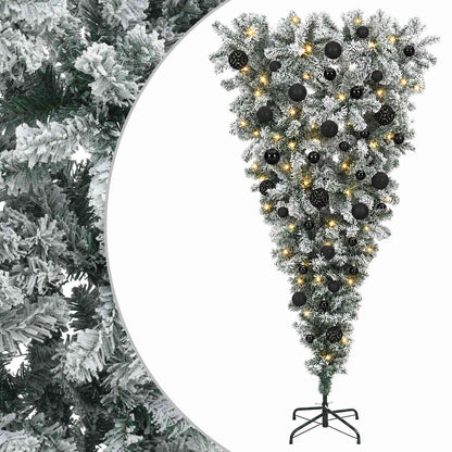 Upside-down Artificial Hinged Christmas Tree 150 LEDs with LEDs & black balls