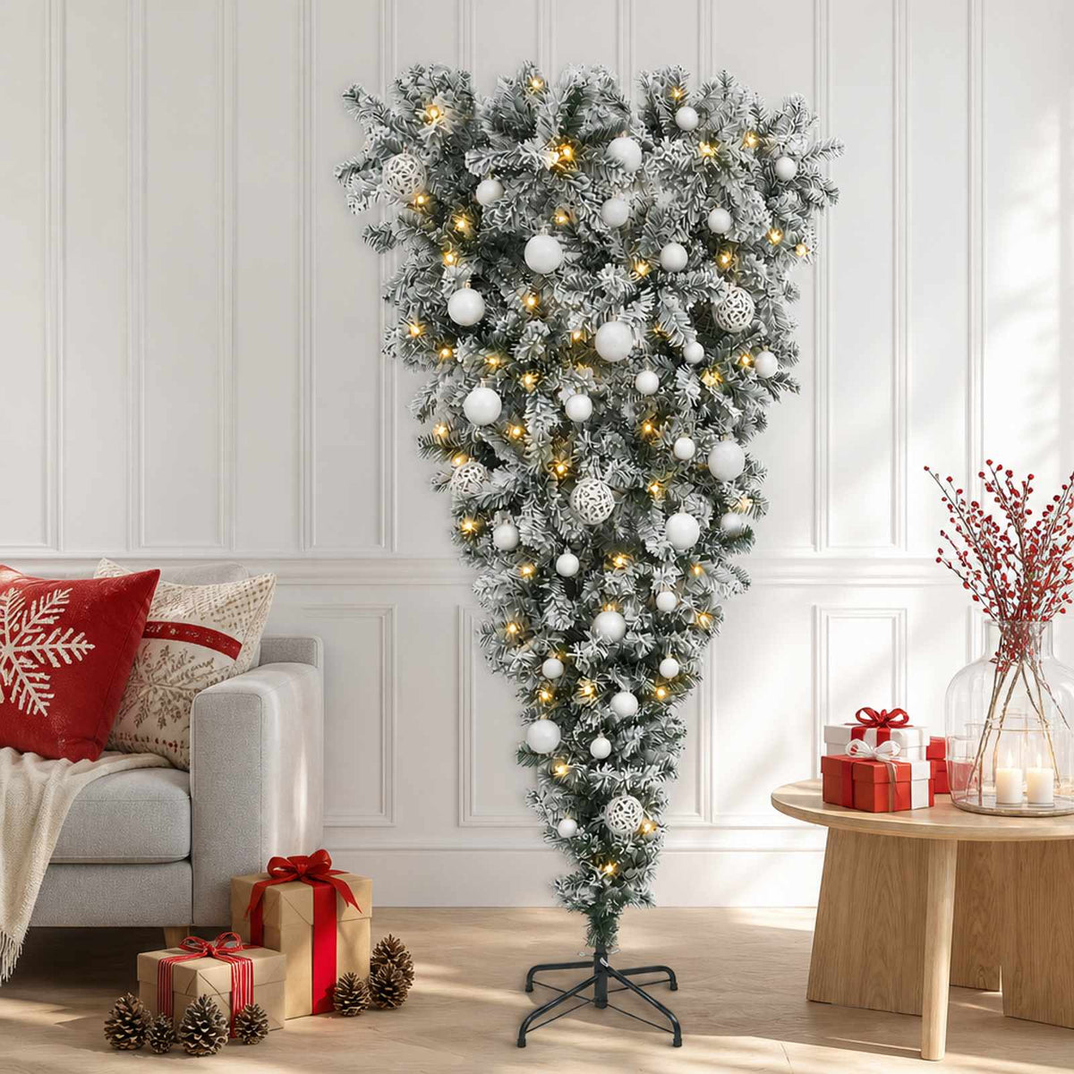 vidaXL Upside-down Artificial Hinged Christmas Tree 150 cm 150 LEDs 1