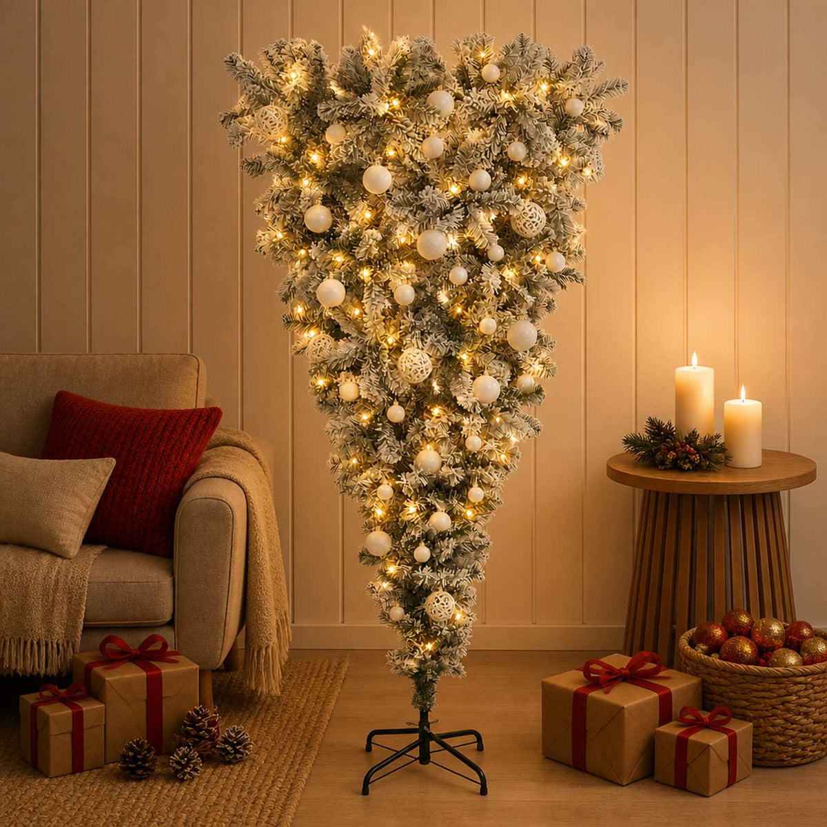 vidaXL Upside-down Artificial Hinged Christmas Tree 150 cm 150 LEDs 3
