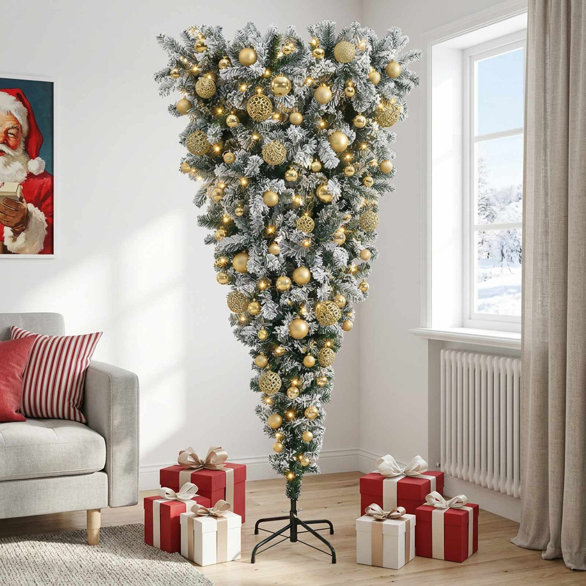 vidaXL Upside-down Artificial Hinged Christmas Tree 180 cm 300 LEDs 1