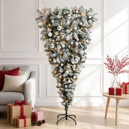 Upside-down Artificial Hinged Christmas Tree 150 LEDs with LEDs & silver balls