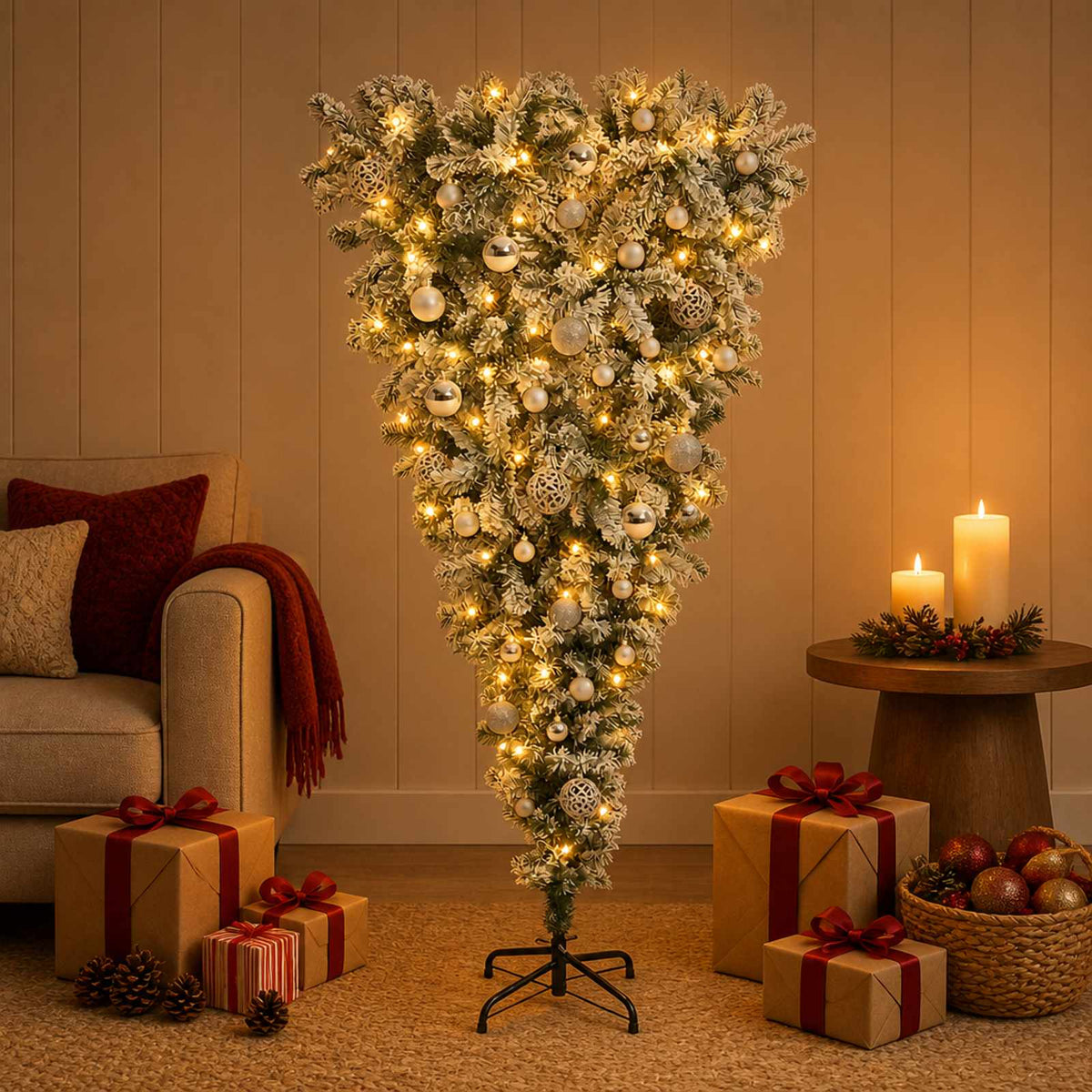 vidaXL Upside-down Artificial Hinged Christmas Tree 150 cm 150 LEDs 3