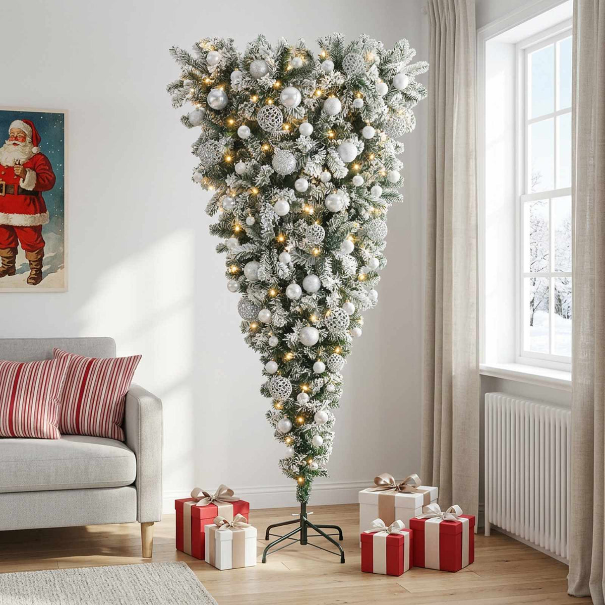 vidaXL Upside-down Artificial Hinged Christmas Tree 180 cm 300 LEDs 1