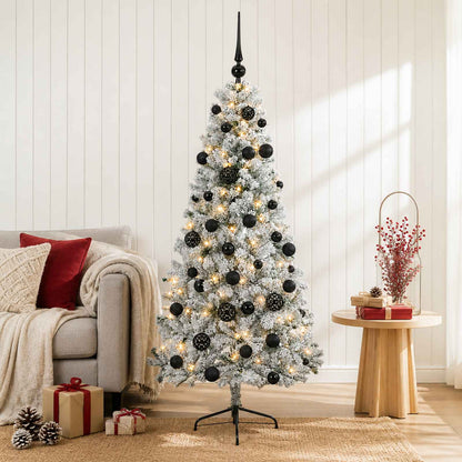 Artificial Christmas Tree with Bauble 150 LEDs 150 cm with LEDs & black balls