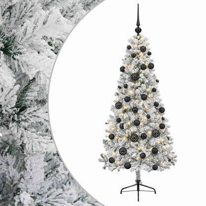 Artificial Christmas Tree with Bauble 150 LEDs 150 cm with LEDs & black balls