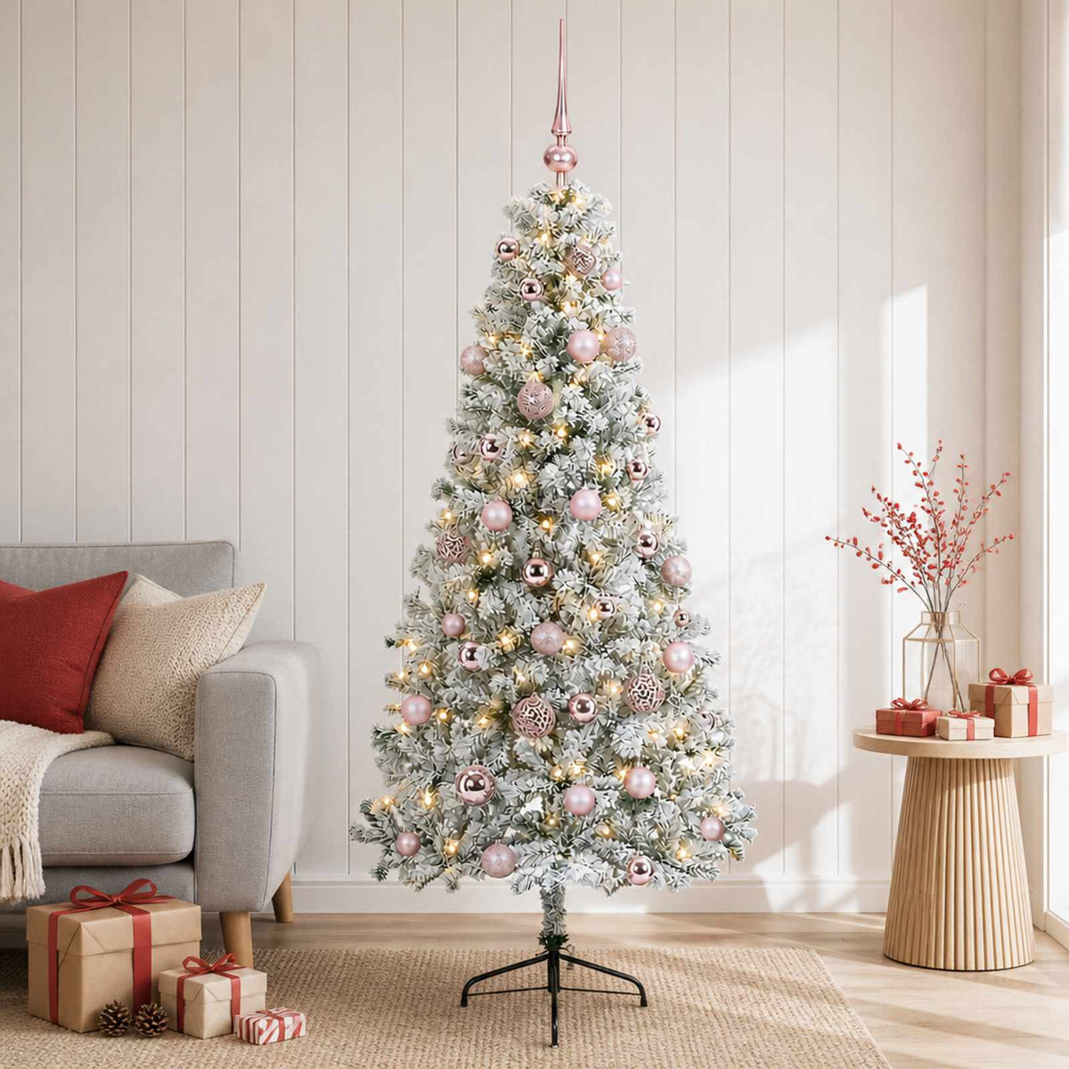 Artificial Christmas Tree with Bauble 150 LEDs 150 cm with LEDs & pink balls