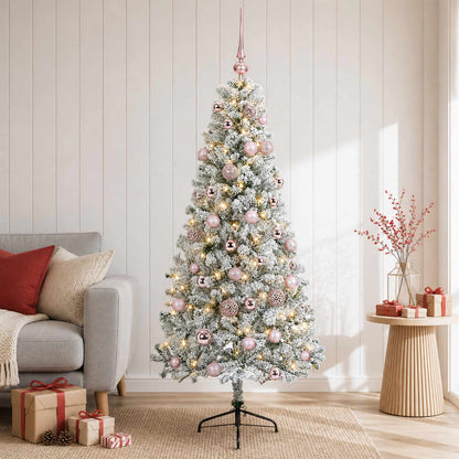 Artificial Christmas Tree with Bauble 150 LEDs 150 cm with LEDs & pink balls
