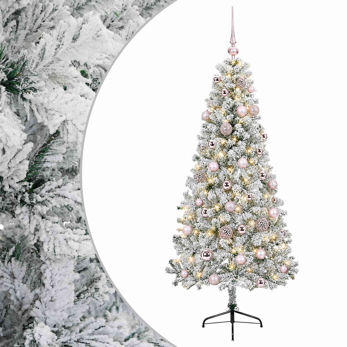 Artificial Christmas Tree with Bauble 150 LEDs 150 cm with LEDs & pink balls
