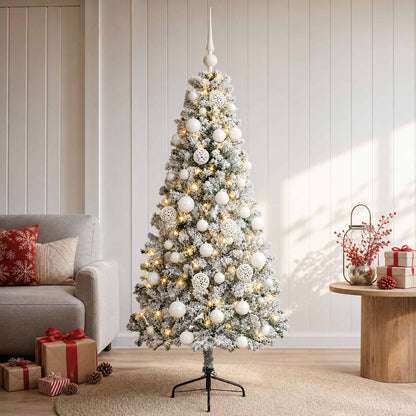 Artificial Christmas Tree with Bauble 150 LEDs 150 cm with LEDs & white balls