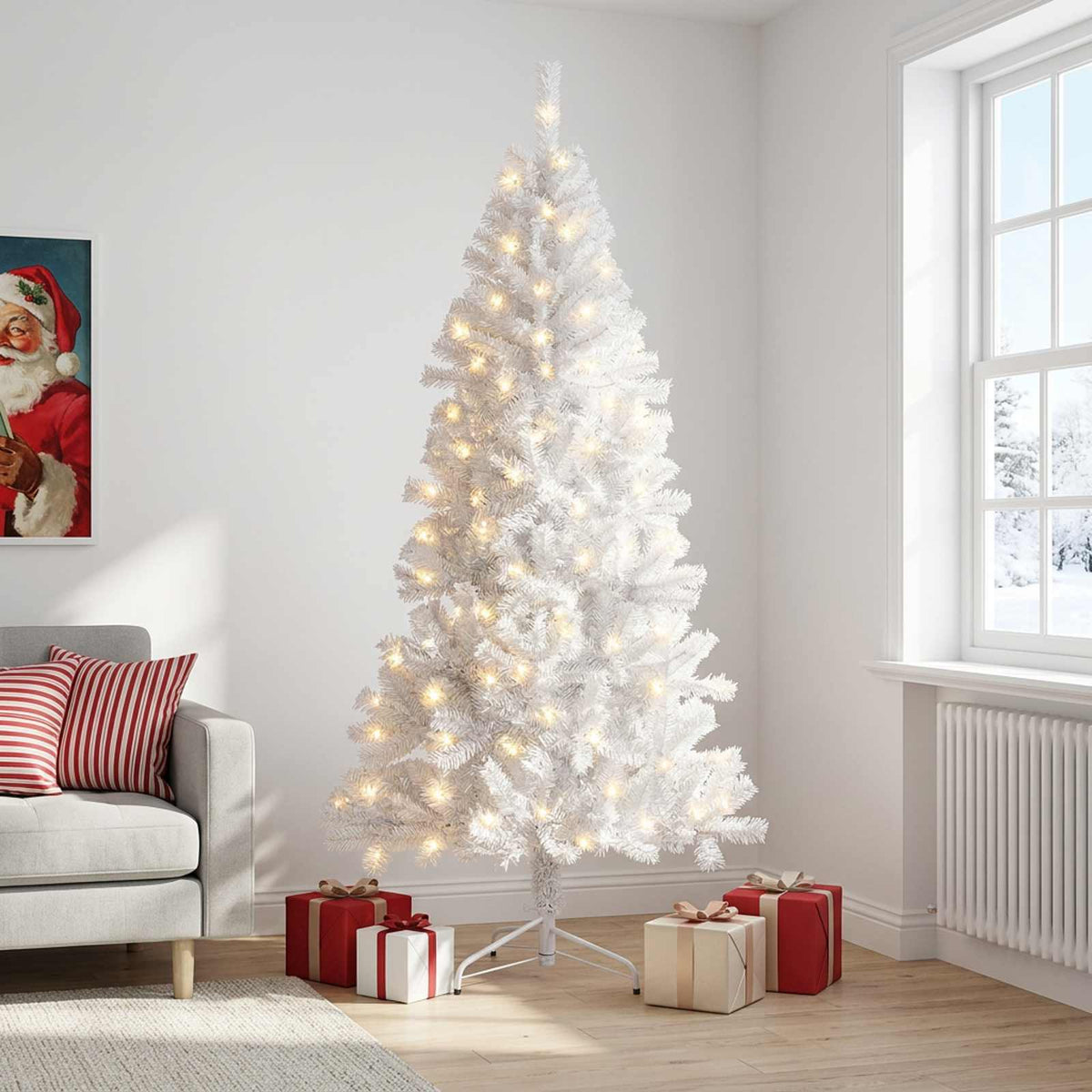 vidaXL Artificial Hinged Christmas Tree 210 cm 300 LEDs Warm White 1