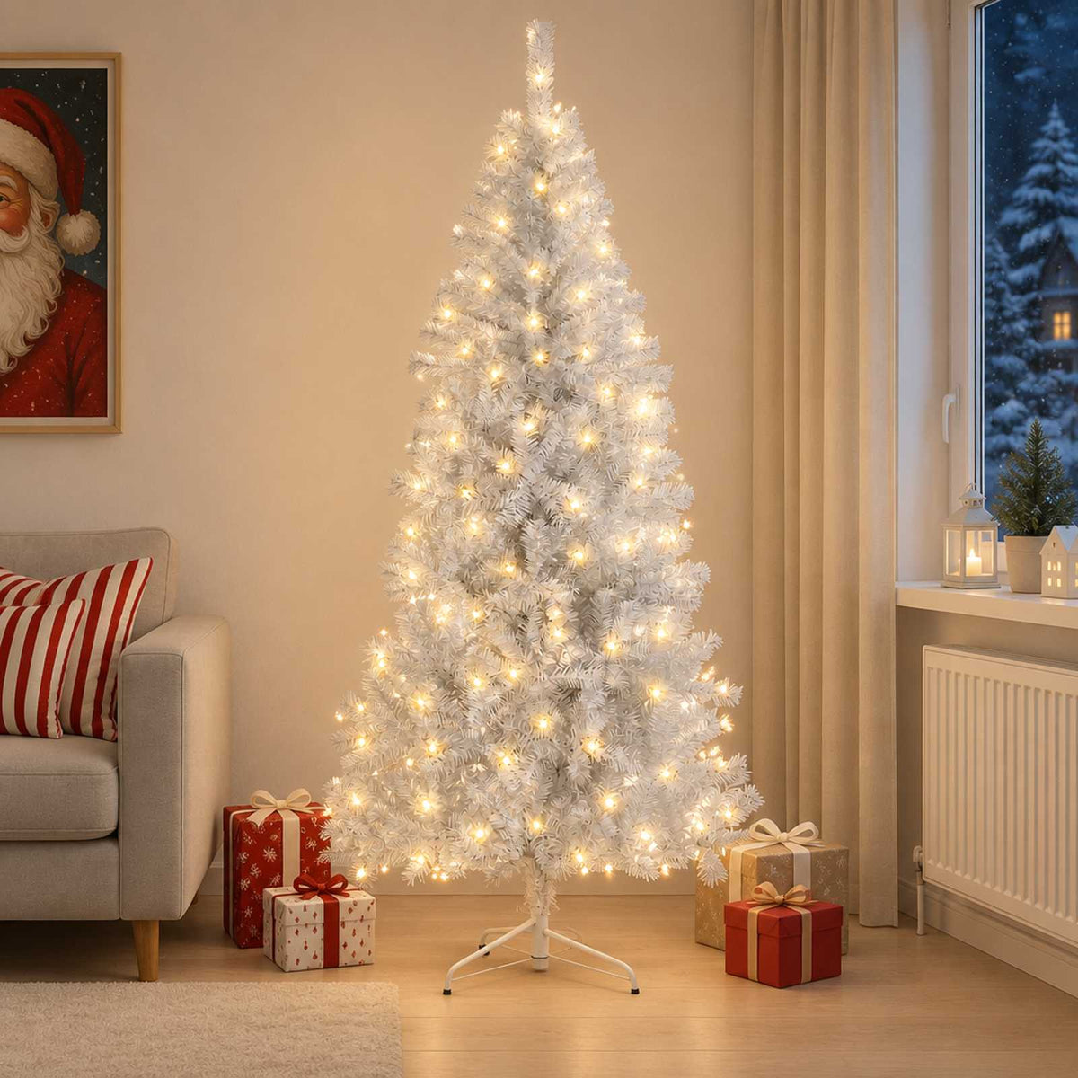 vidaXL Artificial Hinged Christmas Tree 210 cm 300 LEDs Warm White 3
