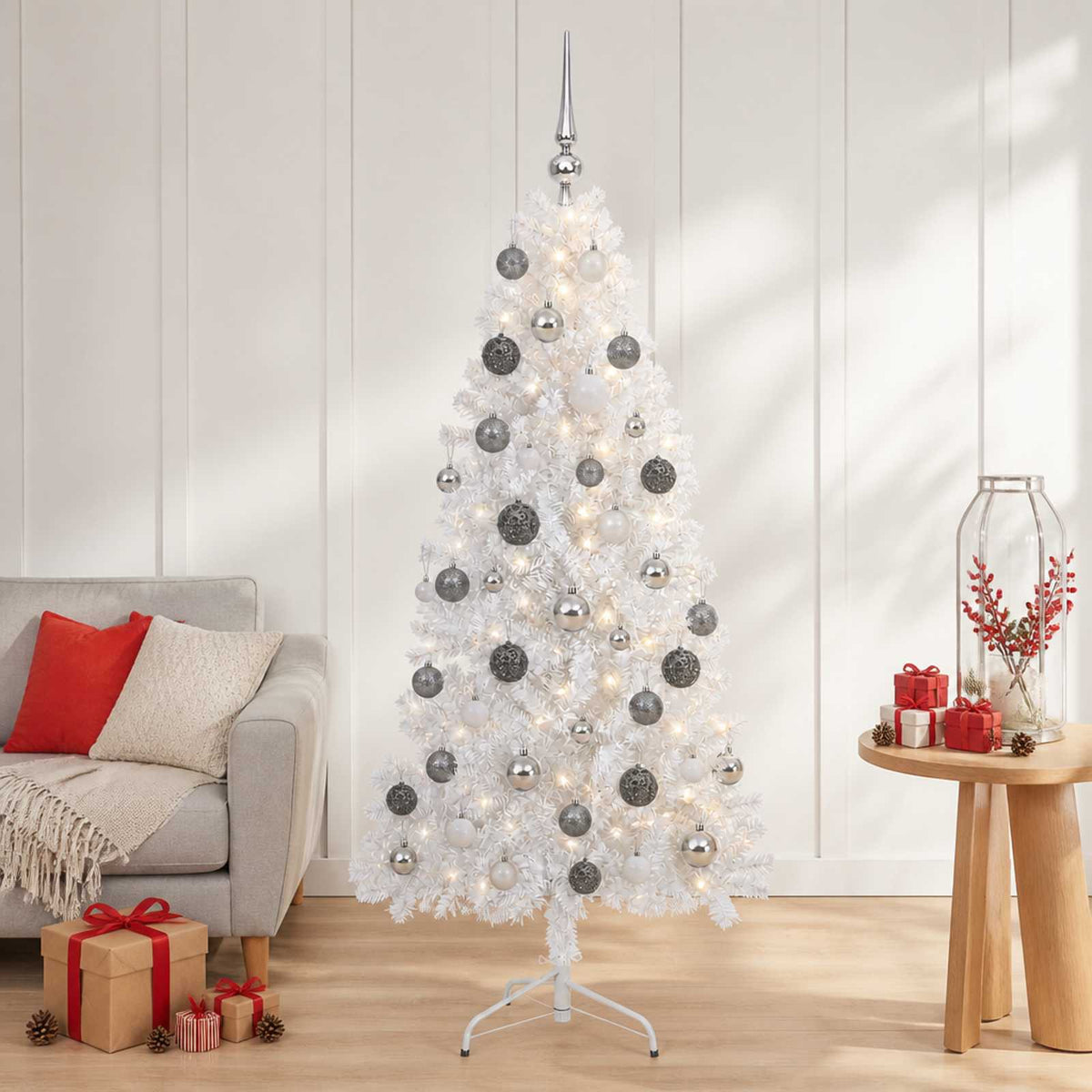 vidaXL Artificial Christmas Tree with Bauble 150 cm 150 LEDs 1