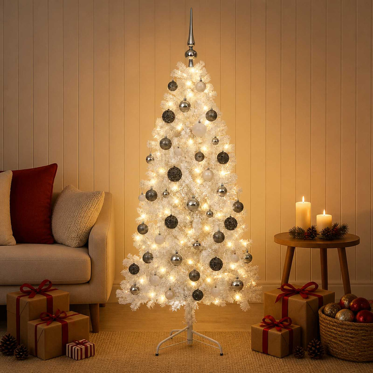 vidaXL Artificial Christmas Tree with Bauble 150 cm 150 LEDs 3