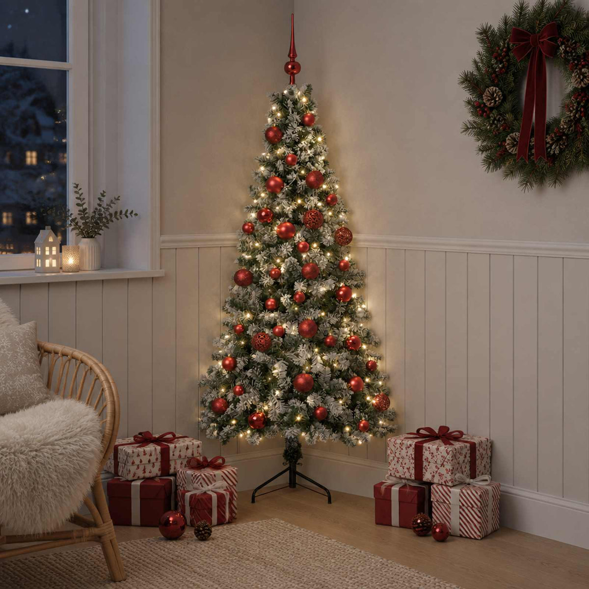 Artificial Christmas Tree with Bauble 150 LEDs 150 cm with LEDs & red balls
