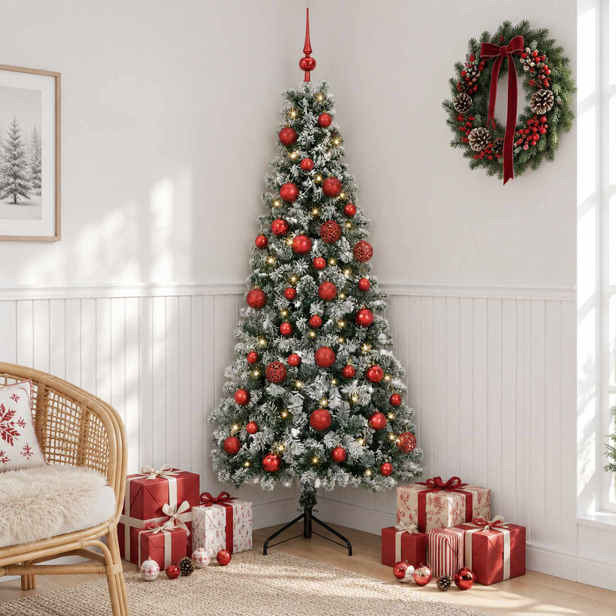 Artificial Christmas Tree with Bauble 150 LEDs 150 cm with LEDs & red balls