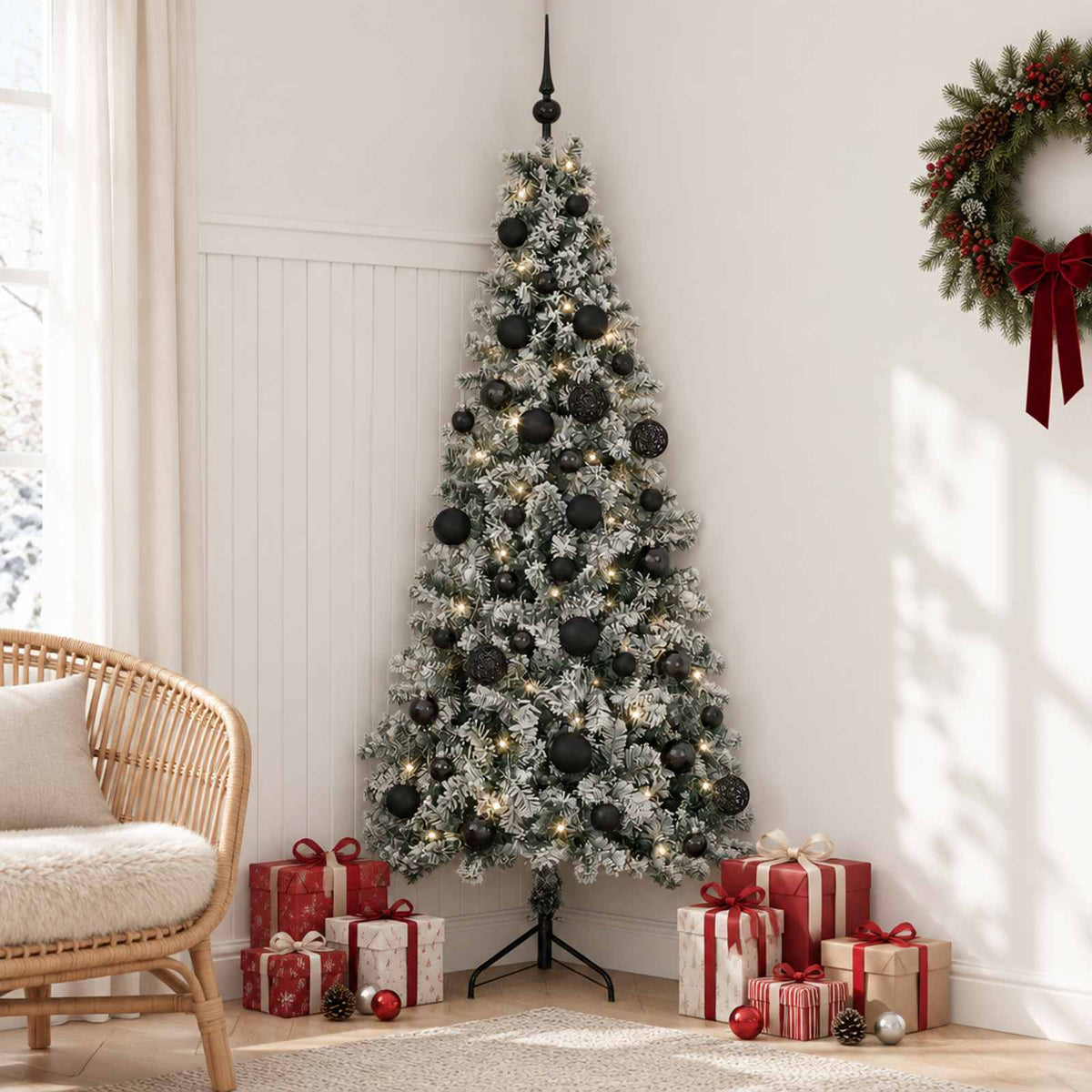 Artificial Christmas Tree with Bauble 150 LEDs 150 cm with LEDs & black balls