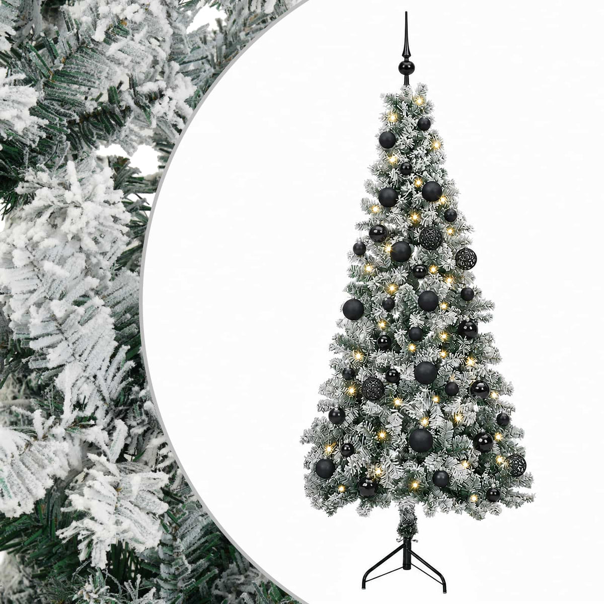Artificial Christmas Tree with Bauble 150 LEDs 150 cm with LEDs & black balls