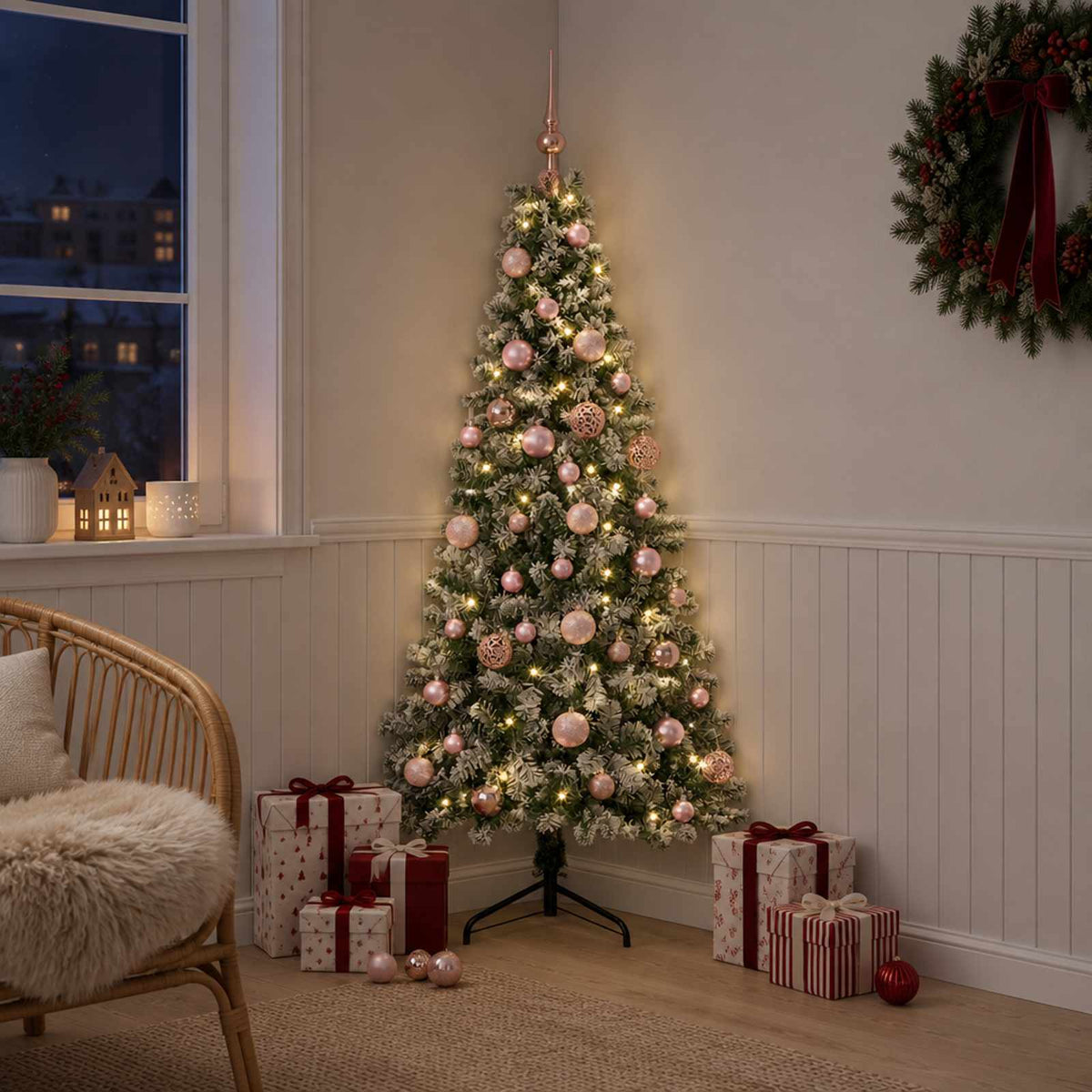 Artificial Christmas Tree with Bauble 150 LEDs 150 cm with LEDs & pink balls