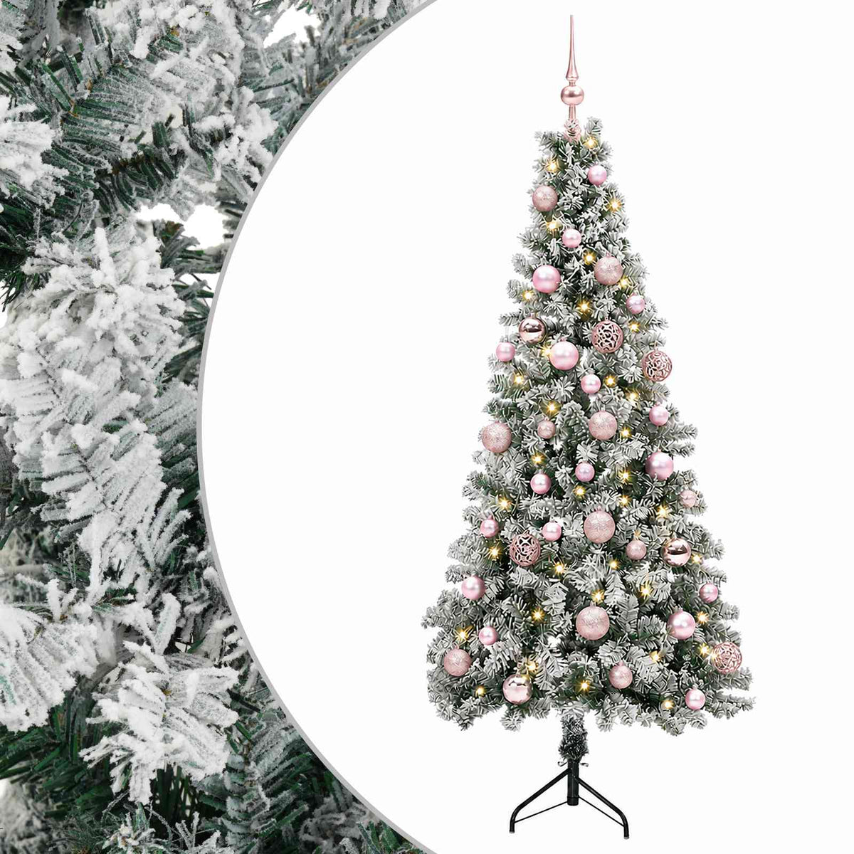 Artificial Christmas Tree with Bauble 150 LEDs 150 cm with LEDs & pink balls