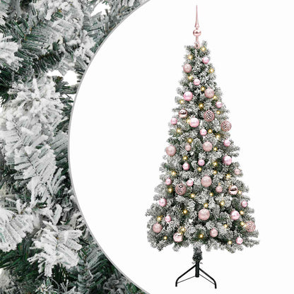Artificial Christmas Tree with Bauble 150 LEDs 150 cm with LEDs & pink balls