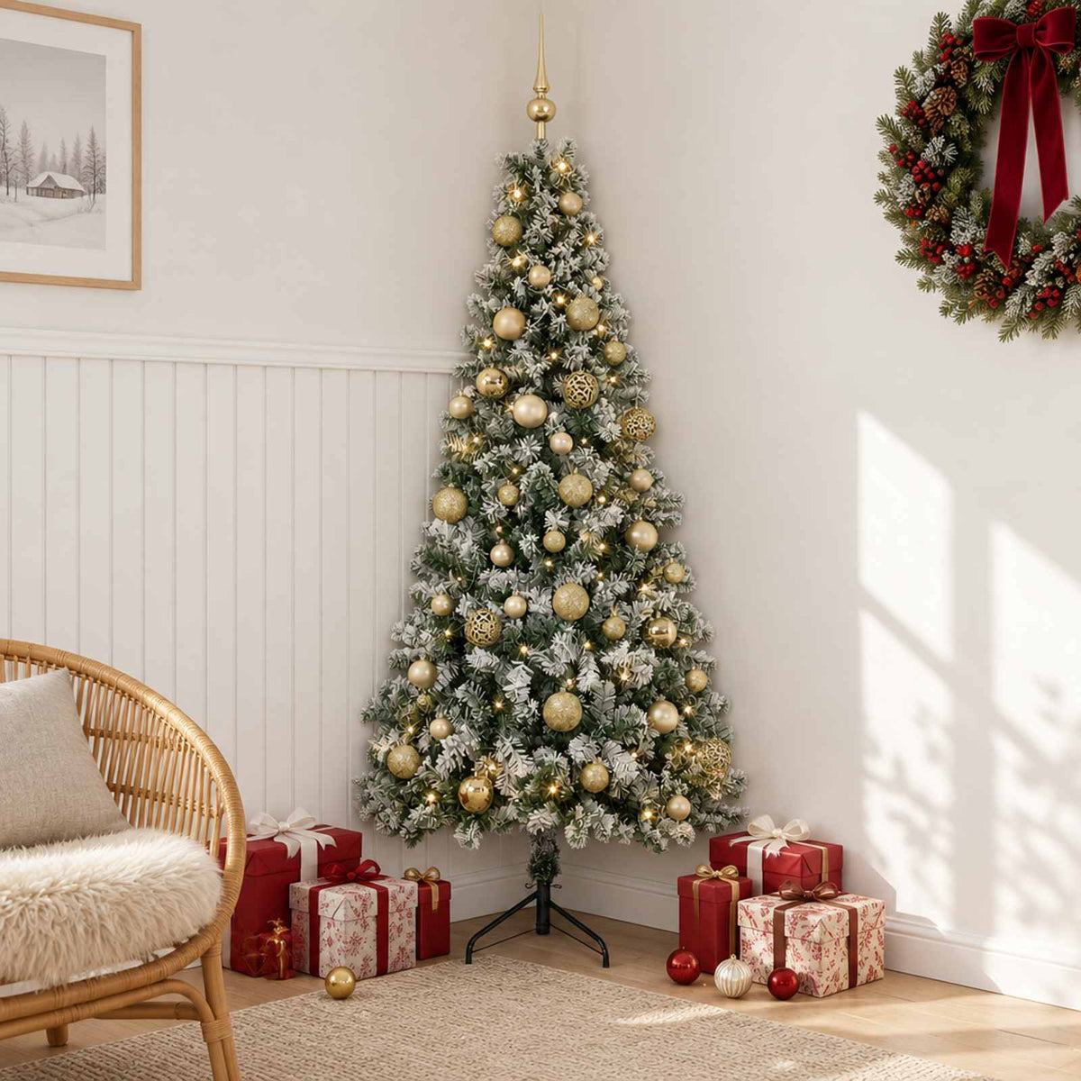 Artificial Christmas Tree with Bauble 150 LEDs 150 cm with LEDs & gold/bronze balls
