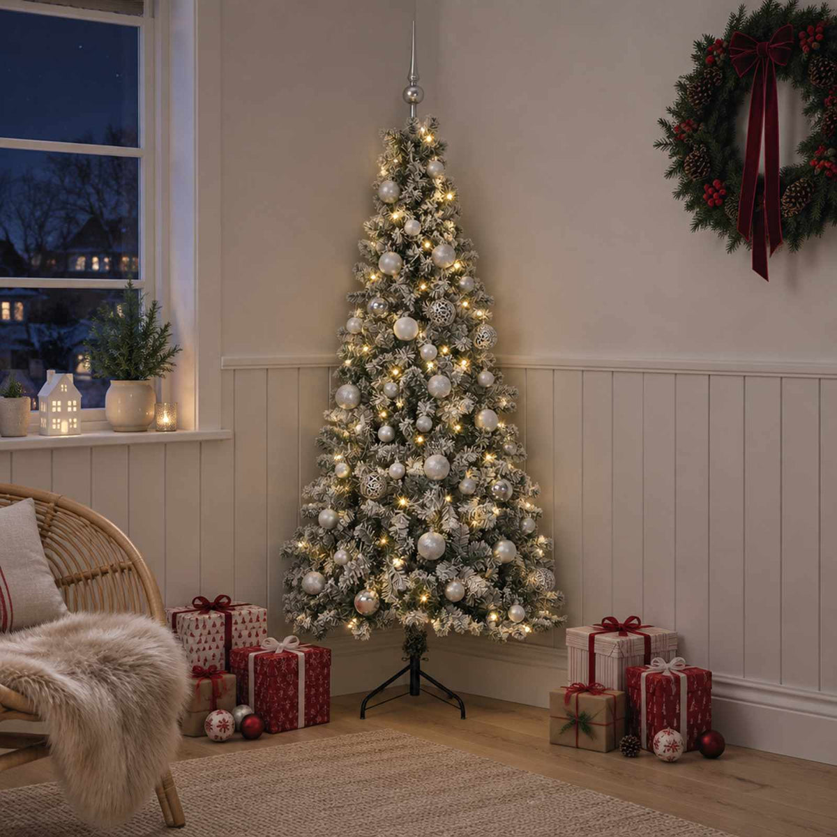 Artificial Christmas Tree with Bauble 150 LEDs 150 cm with LEDs & silver balls