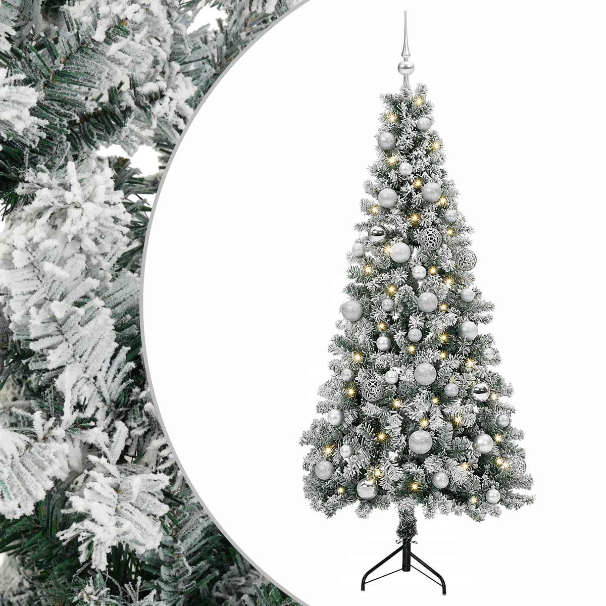 Artificial Christmas Tree with Bauble 150 LEDs 150 cm with LEDs & silver balls