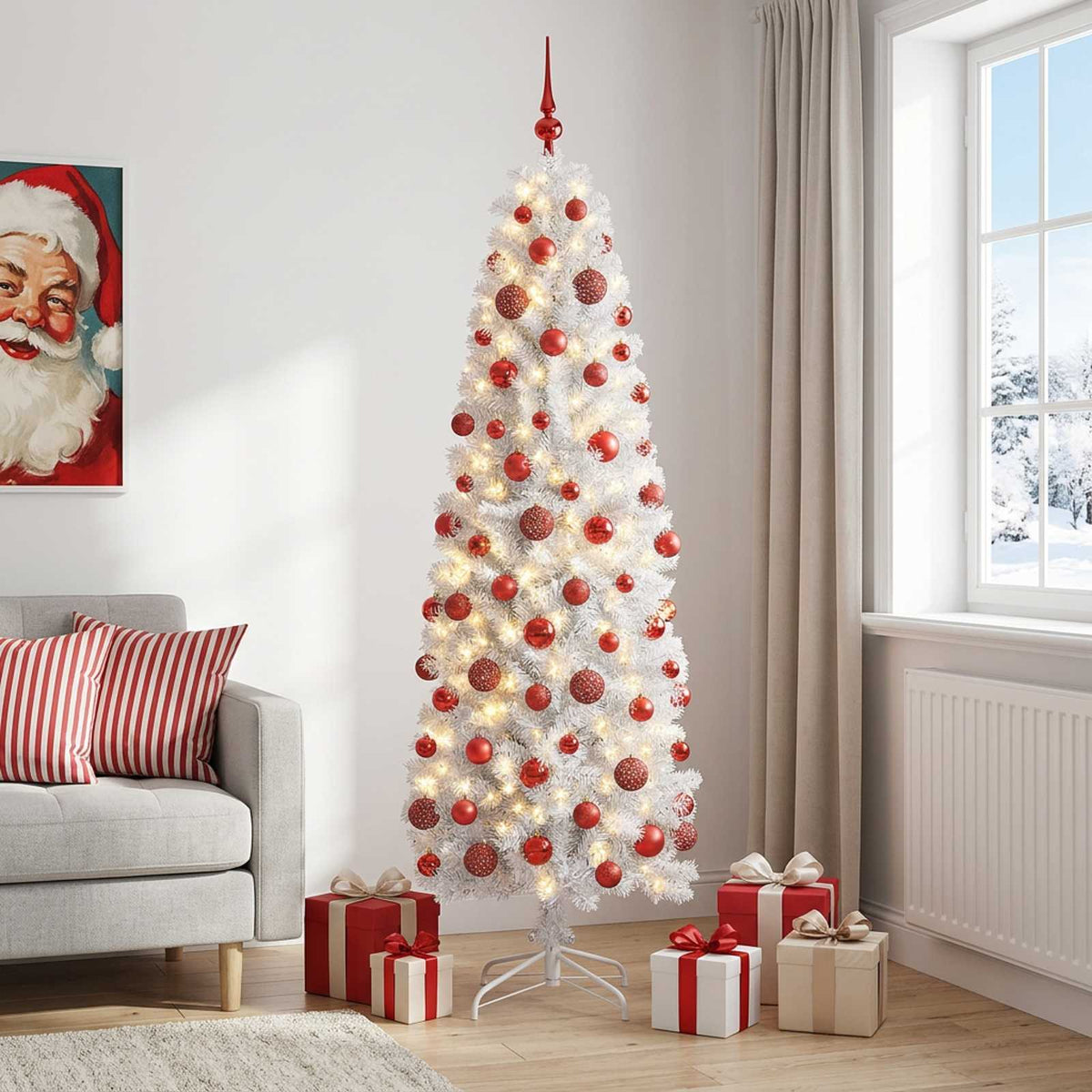 Artificial Slim Christmas Tree Bauble LEDs