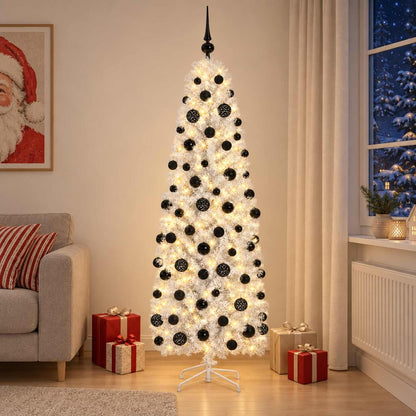 Artificial Slim Christmas Tree Bauble LEDs black balls