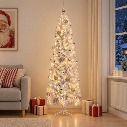 Artificial Slim Christmas Tree Bauble LEDs pink balls