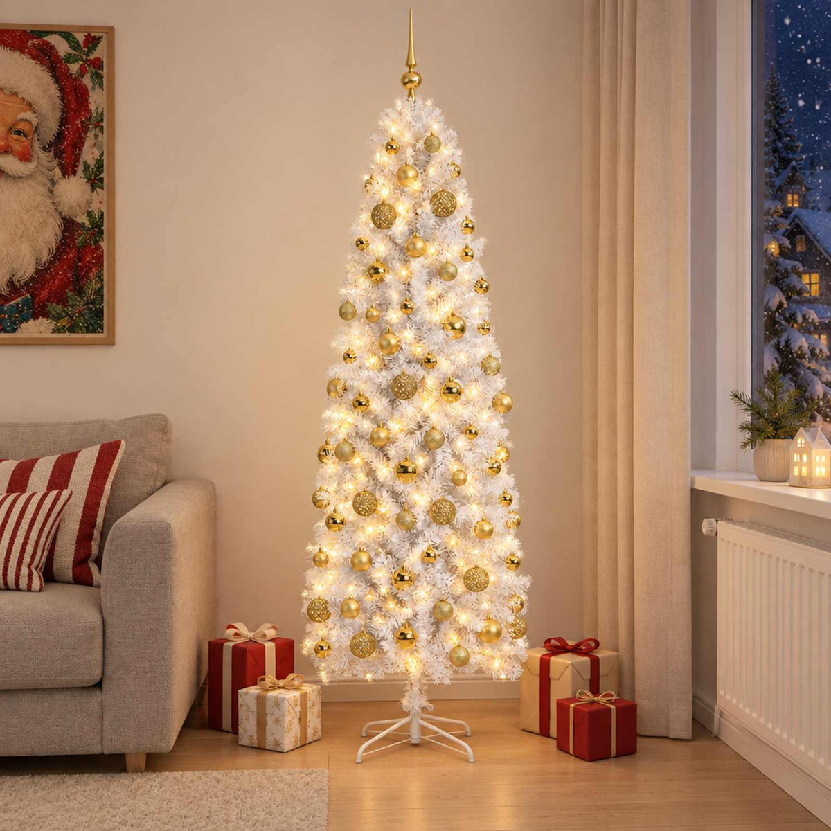 Artificial Slim Christmas Tree Bauble LEDs