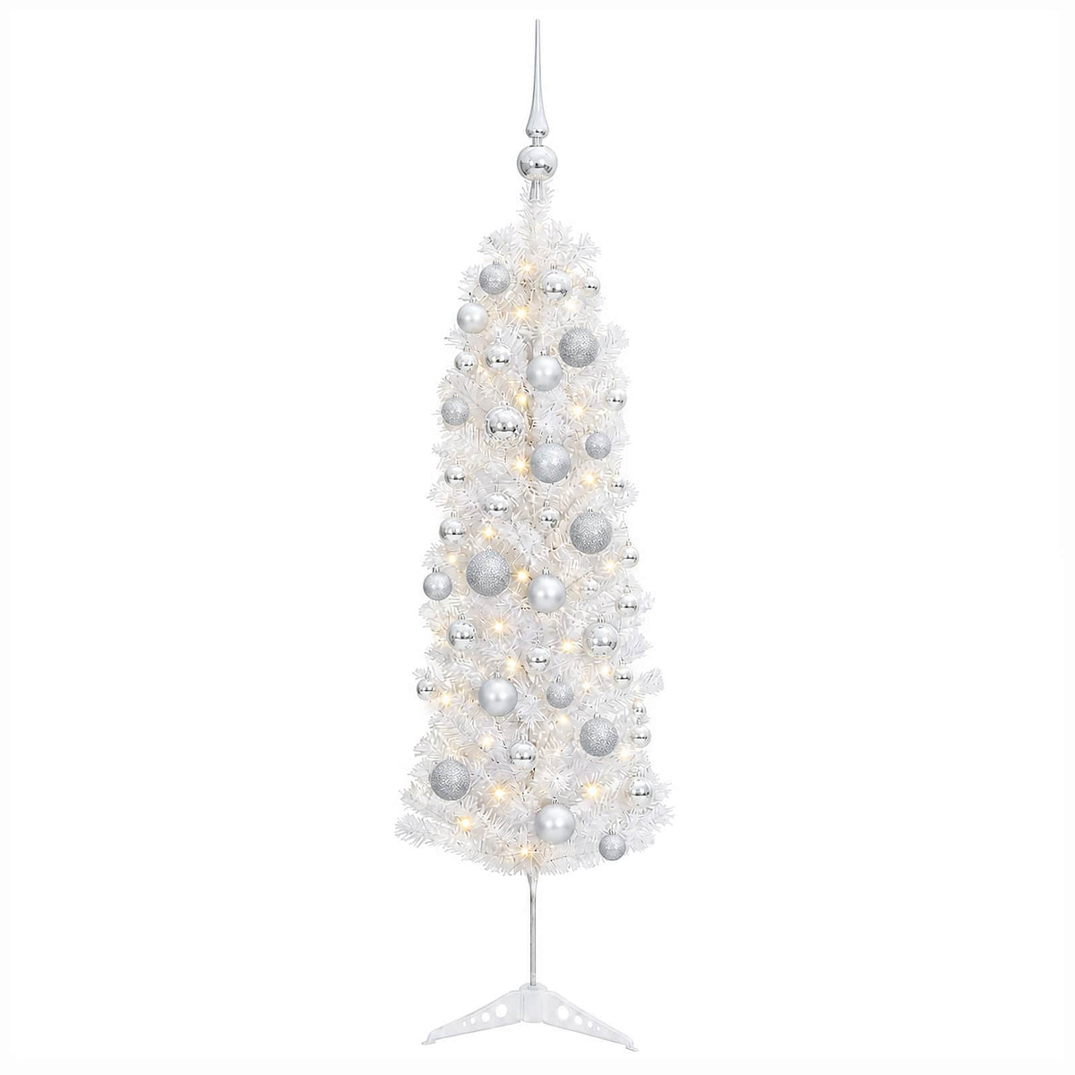 vidaXL Artificial Slim Christmas Tree with Bauble 150 cm 150 LEDs 4