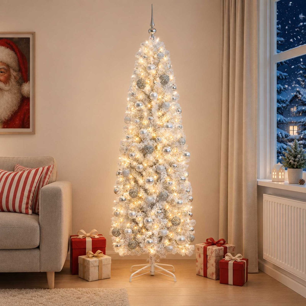 Artificial Slim Christmas Tree Bauble LEDs