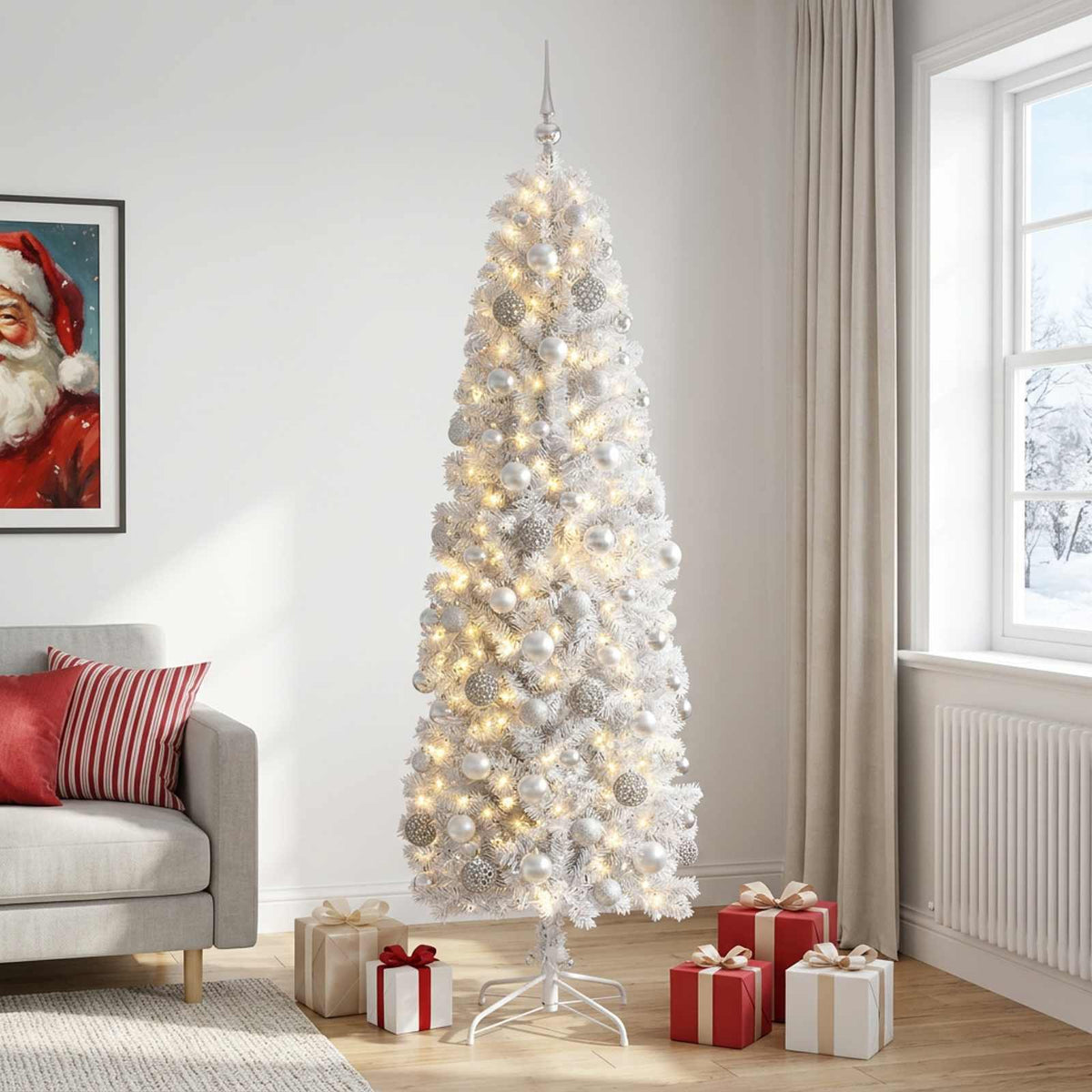 Artificial Slim Christmas Tree Bauble LEDs