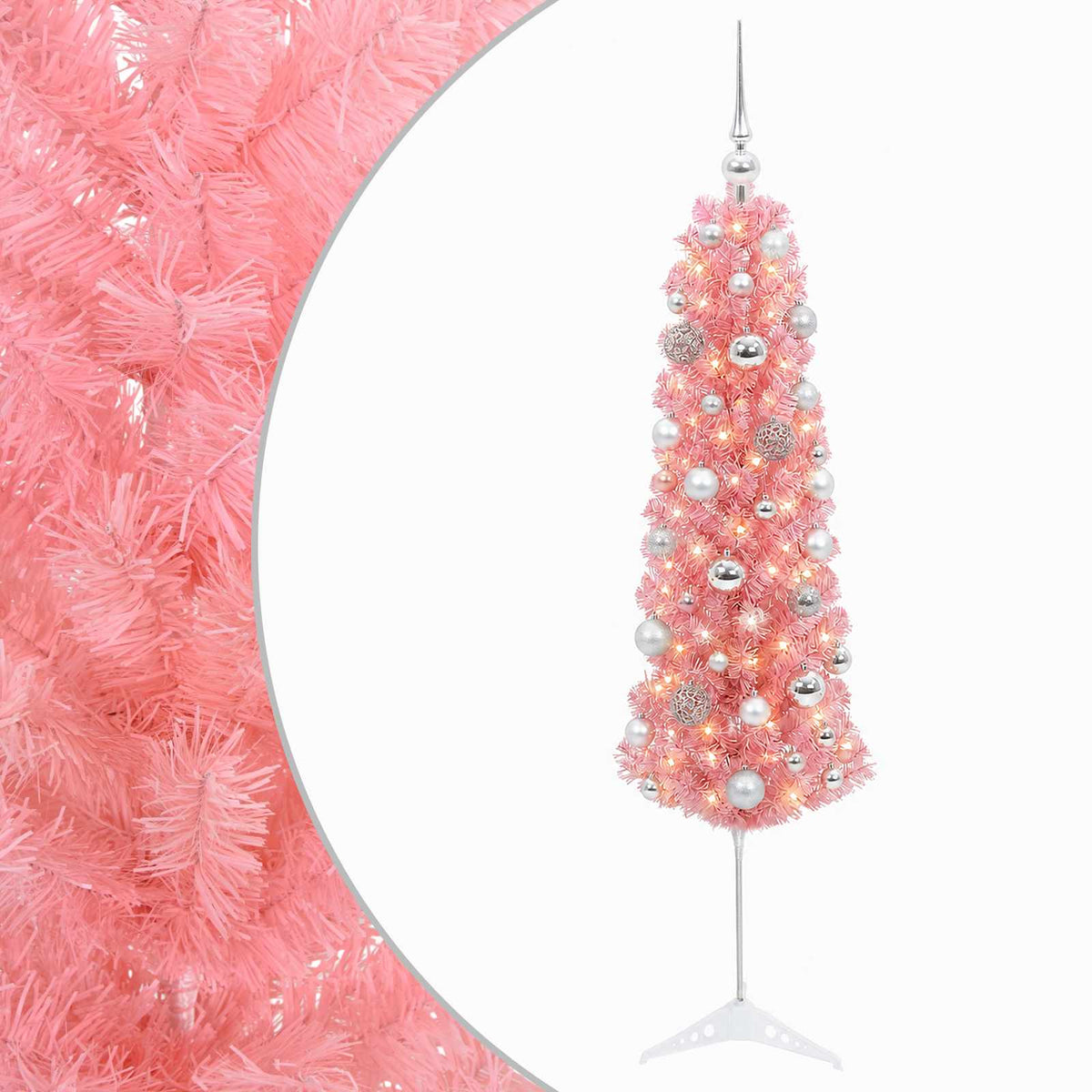 Artificial Slim Christmas Tree with Bauble 150 LEDs 150 cm with LEDs & silver balls