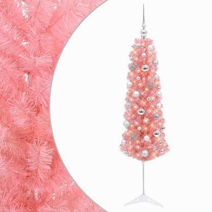 Artificial Slim Christmas Tree with Bauble 150 LEDs 150 cm with LEDs & silver balls
