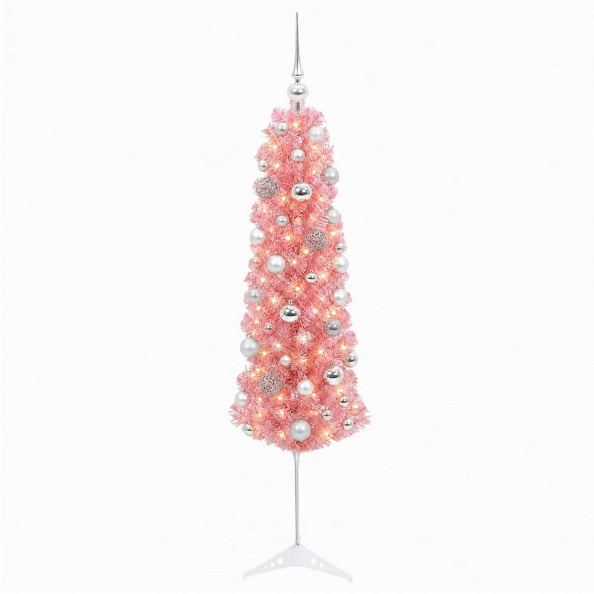 vidaXL Artificial Slim Christmas Tree with Bauble 150 cm 150 LEDs 4