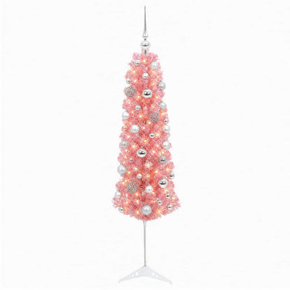 vidaXL Artificial Slim Christmas Tree with Bauble 150 cm 150 LEDs 4